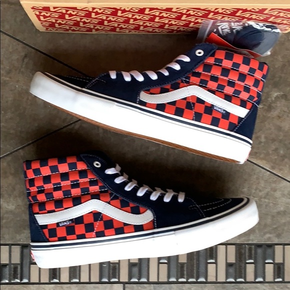 VANS SK8-Hi Pro CHECKERBOARD NAVY/ORANGE MEN’s - Picture 14 of 16